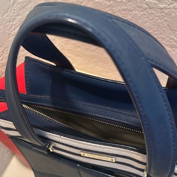 Kate Spade 2 Park Avenue Leather Handbag Purse Nautical Red White Blue Pristine - Picture 11 of 15